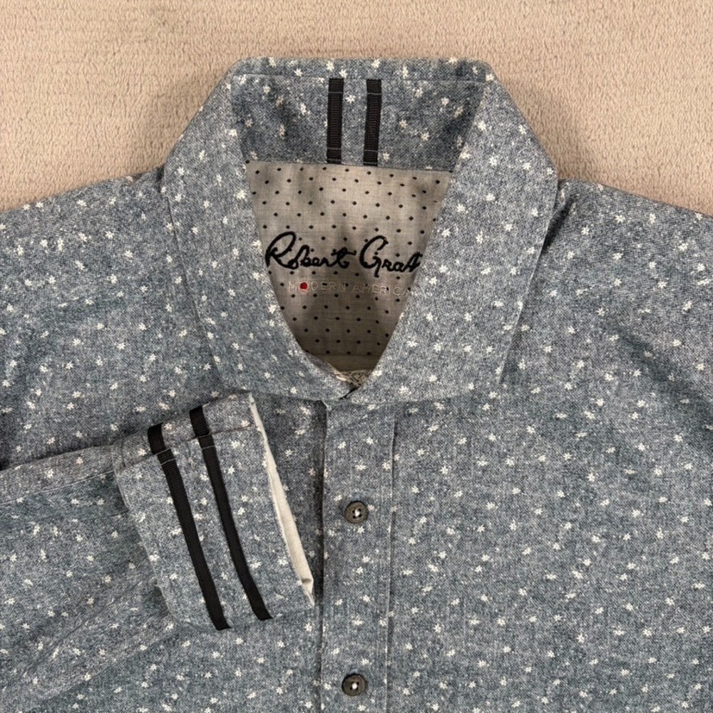 Robert Graham Modern American Flip Cuff Tailored Fit Shirt Chambray Blue Large